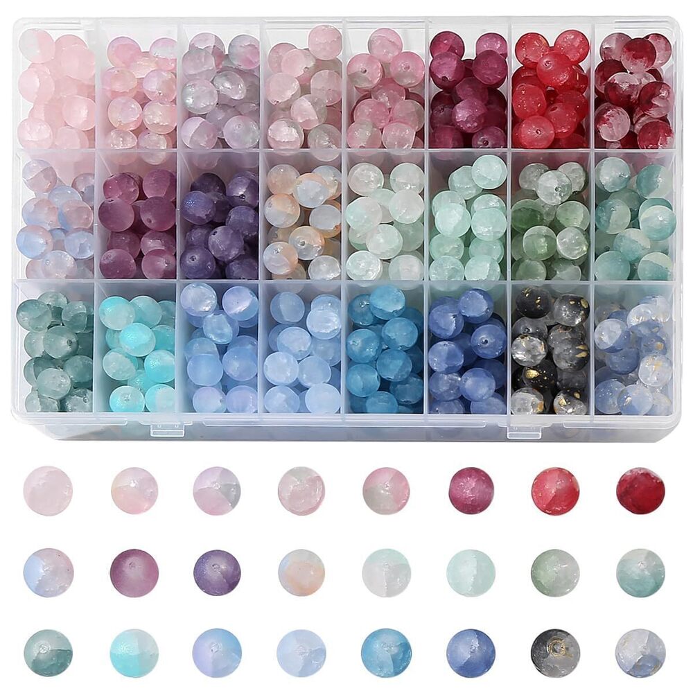 2827 600pcs Frosted Lunar Glass Beads Kit -24 Colors10mm Glass Beads